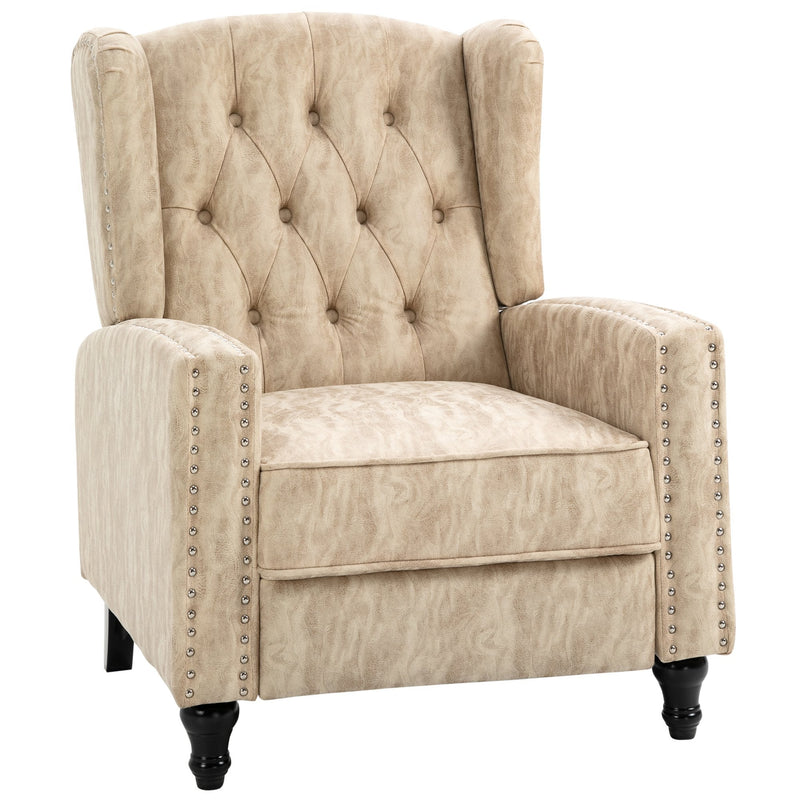 Studded PU Leather Reclining Armchair w/ Retractable Footrest Beige