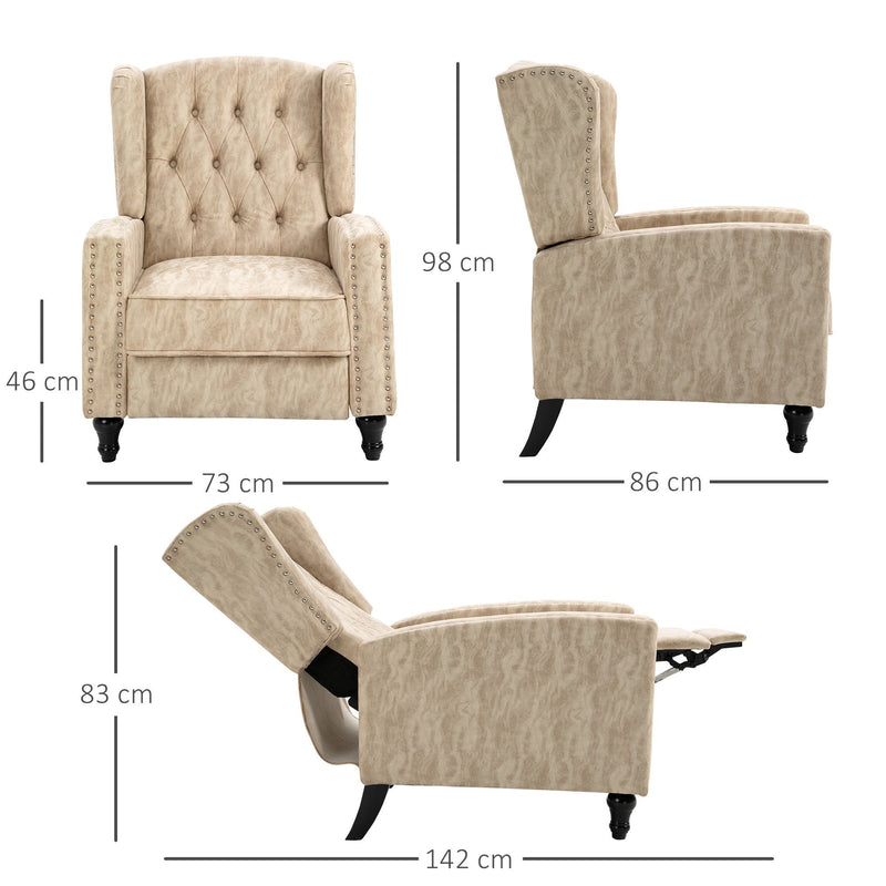 Studded PU Leather Reclining Armchair w/ Retractable Footrest Beige