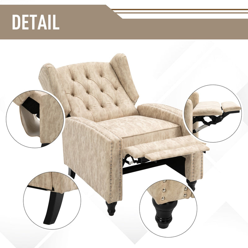 Studded PU Leather Reclining Armchair w/ Retractable Footrest Beige
