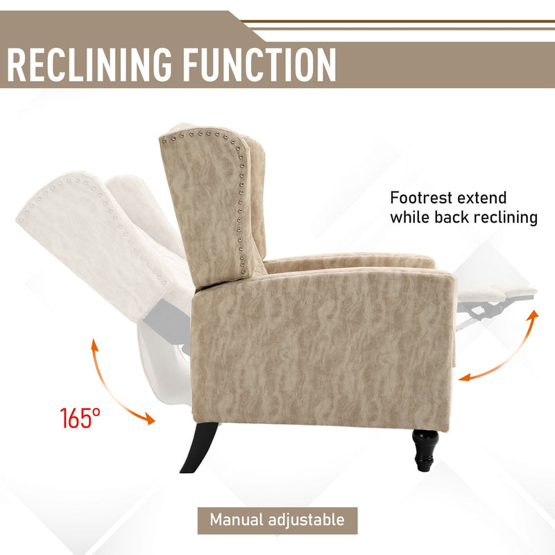Studded PU Leather Reclining Armchair w/ Retractable Footrest Beige