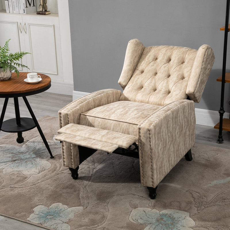 Studded PU Leather Reclining Armchair w/ Retractable Footrest Beige