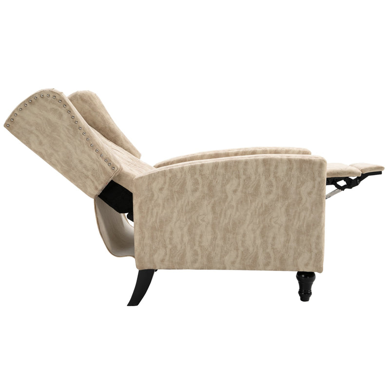 Studded PU Leather Reclining Armchair w/ Retractable Footrest Beige