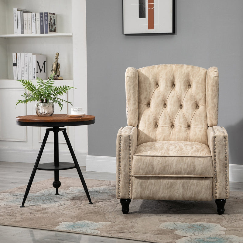 Studded PU Leather Reclining Armchair w/ Retractable Footrest Beige