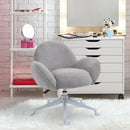 Fluffy Leisure Chair Office Chair with High Back and Armrest for Home Bedroom Living Room with Wheels - Grey