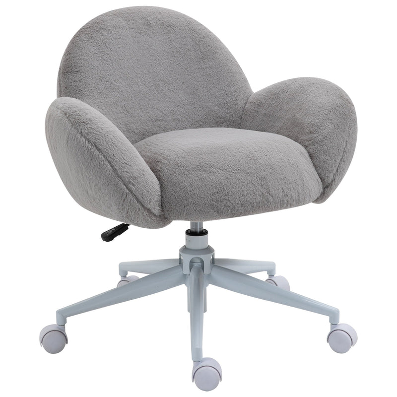 Fluffy Leisure Chair Office Chair with High Back and Armrest for Home Bedroom Living Room with Wheels - Grey