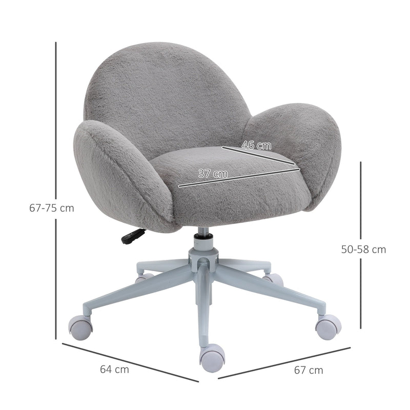 Fluffy Leisure Chair Office Chair with High Back and Armrest for Home Bedroom Living Room with Wheels - Grey