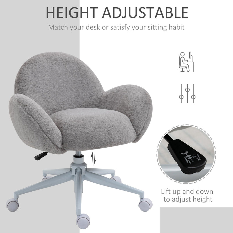 Fluffy Leisure Chair Office Chair with High Back and Armrest for Home Bedroom Living Room with Wheels - Grey