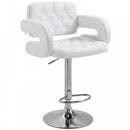 Barstool PU Leather Back Arm Rest Gas Lift Height Adjustable With Chrome Metal Baser - White