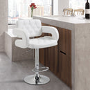 Barstool PU Leather Back Arm Rest Gas Lift Height Adjustable With Chrome Metal Baser - White