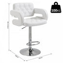 Barstool PU Leather Back Arm Rest Gas Lift Height Adjustable With Chrome Metal Baser - White