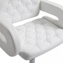 Barstool PU Leather Back Arm Rest Gas Lift Height Adjustable With Chrome Metal Baser - White