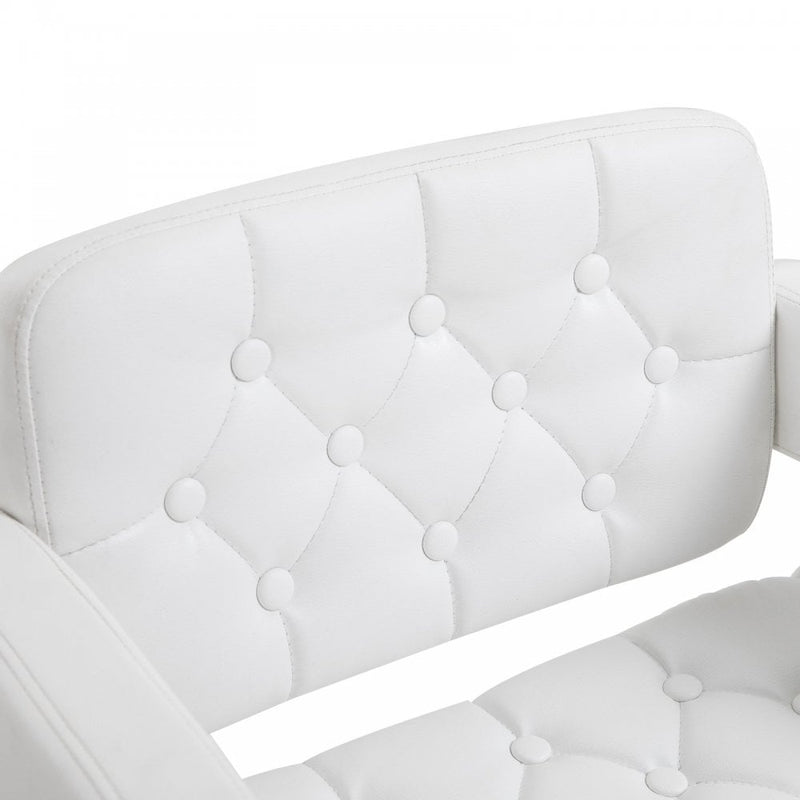 Barstool PU Leather Back Arm Rest Gas Lift Height Adjustable With Chrome Metal Baser - White