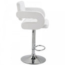 Barstool PU Leather Back Arm Rest Gas Lift Height Adjustable With Chrome Metal Baser - White