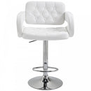 Barstool PU Leather Back Arm Rest Gas Lift Height Adjustable With Chrome Metal Baser - White