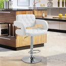 Barstool PU Leather Back Arm Rest Gas Lift Height Adjustable With Chrome Metal Baser - White