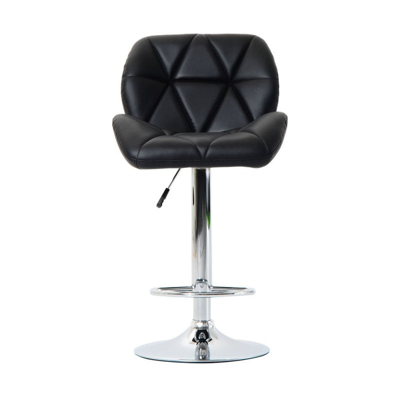 PU Leather Bar Stool Diamond Design Swivel Barstool Kitchen Pub Dining Chair Lift Metal Chrome Base Adjustable Height - Black