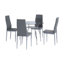 5Pcs Tempered Glass Metal Dining Set Table Chairs Contemporary Modern Furniture-Grey