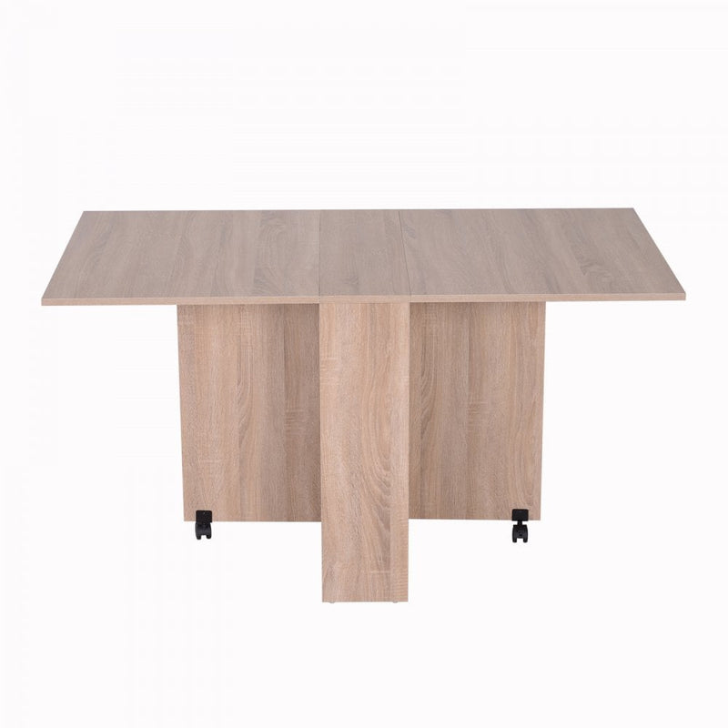 Dining Table Drop Leaf Folding Expandable 6 Person w/ Wheels, Brake, Storage Shelf