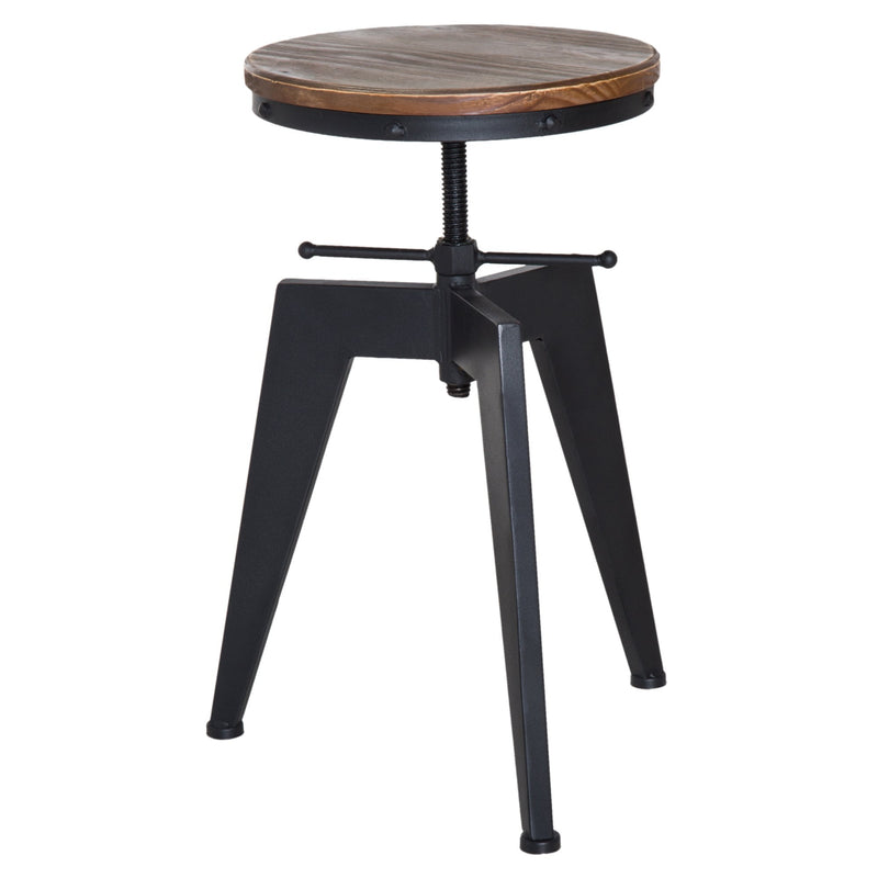 Swivel Bar Stool W/Wooden Top-Brown/Black