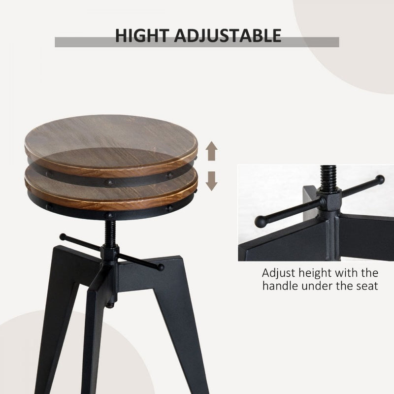Swivel Bar Stool W/Wooden Top-Brown/Black