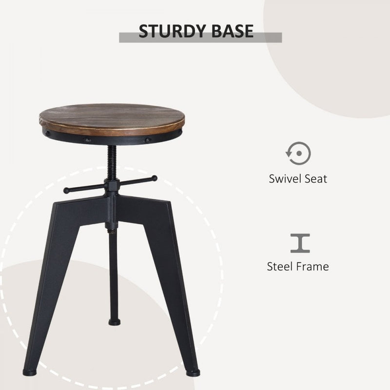 Swivel Bar Stool W/Wooden Top-Brown/Black