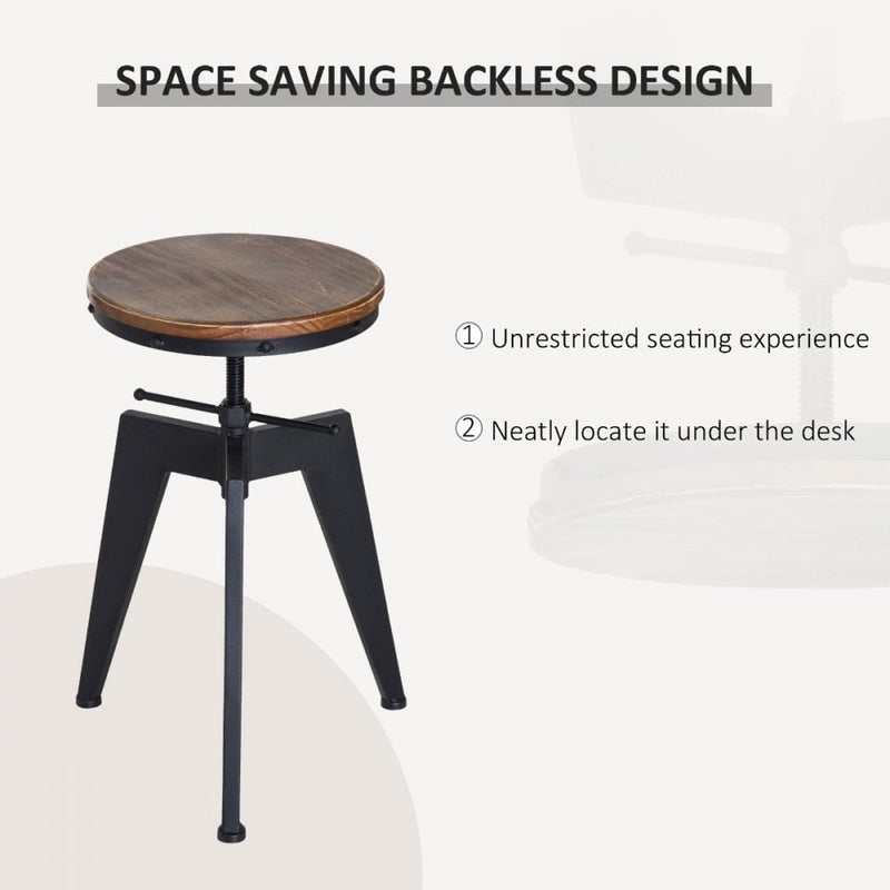 Swivel Bar Stool W/Wooden Top-Brown/Black
