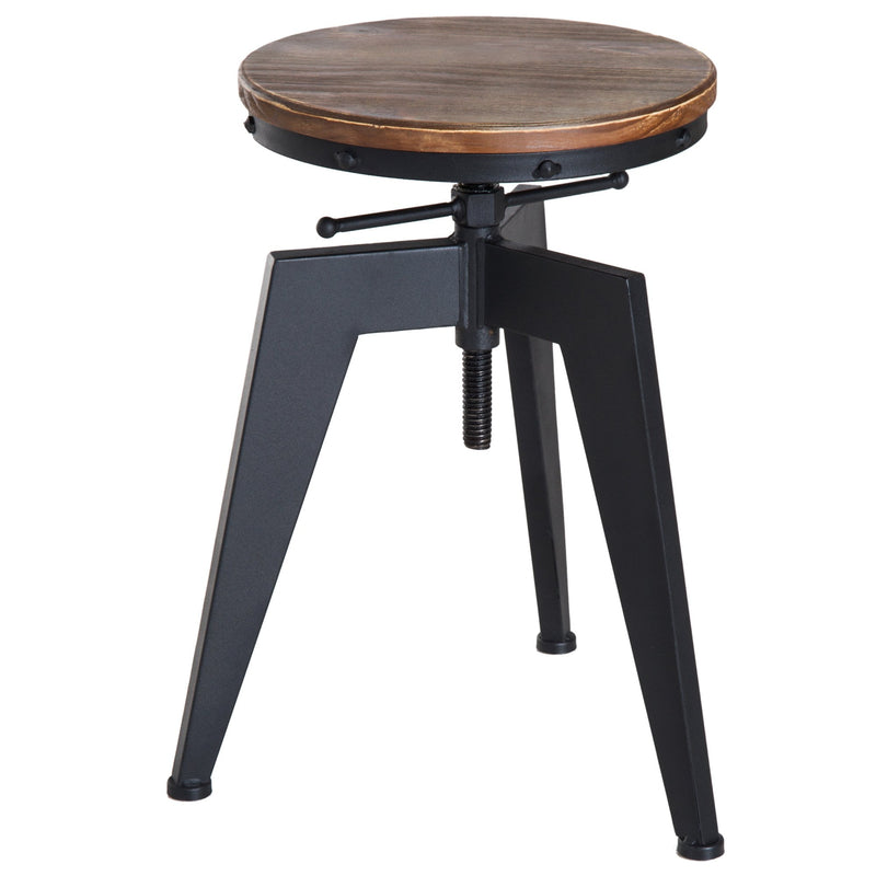 Swivel Bar Stool W/Wooden Top-Brown/Black