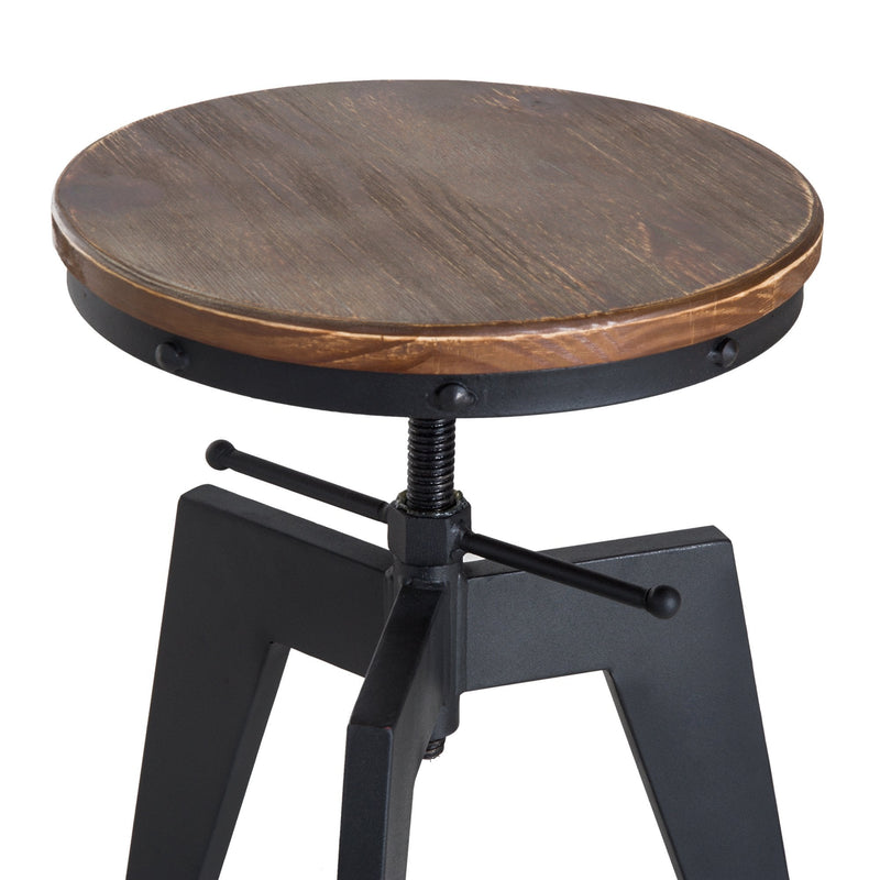 Swivel Bar Stool W/Wooden Top-Brown/Black