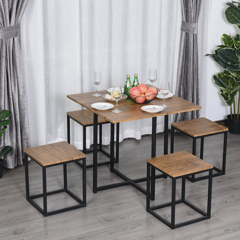 MDF Topped Steel 5-Piece Dining Set Dining Table with 4 Stools - Black/Brown