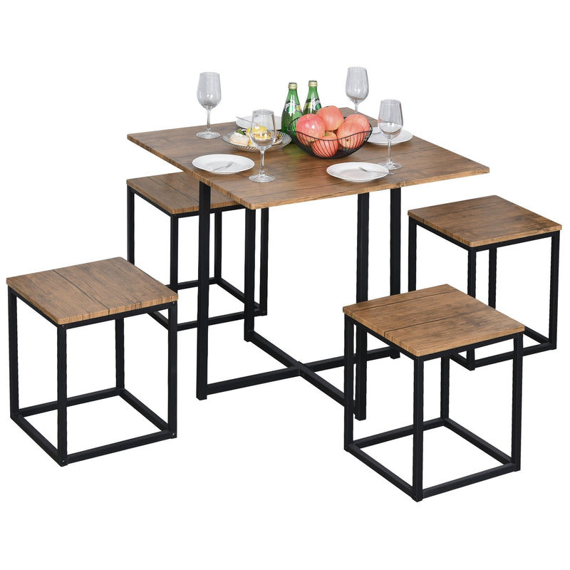 MDF Topped Steel 5-Piece Dining Set Dining Table with 4 Stools - Black/Brown