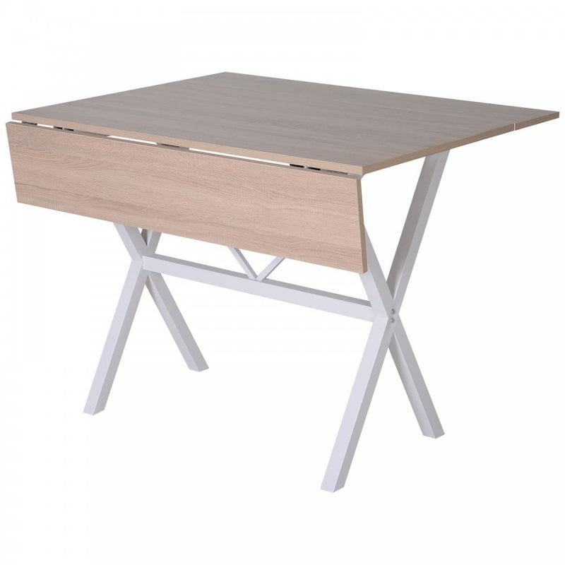 Dining Table Drop Leaf Metal Frame MDF Top Folding Expandable 6 Person Oak