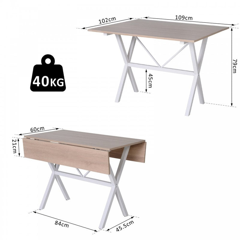 Dining Table Drop Leaf Metal Frame MDF Top Folding Expandable 6 Person Oak