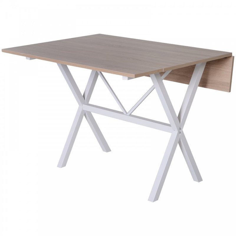 Dining Table Drop Leaf Metal Frame MDF Top Folding Expandable 6 Person Oak