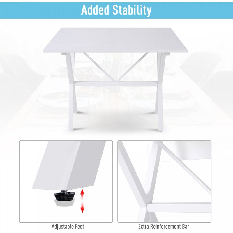Dining Table Drop Leaf Metal Frame MDF Top Folding Expandable 6 Person White Design Foldable