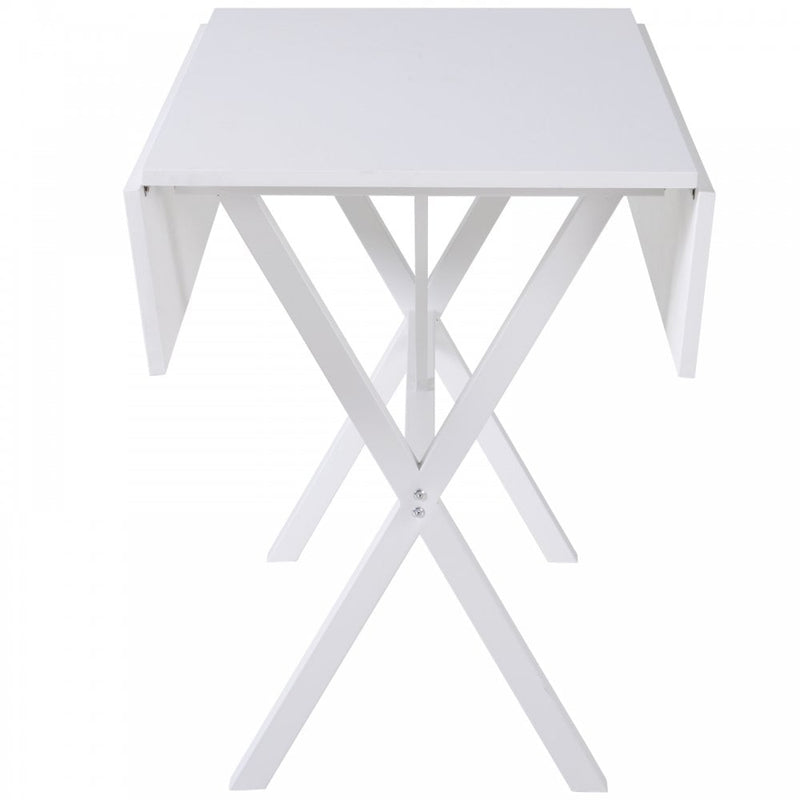 Dining Table Drop Leaf Metal Frame MDF Top Folding Expandable 6 Person White Design Foldable