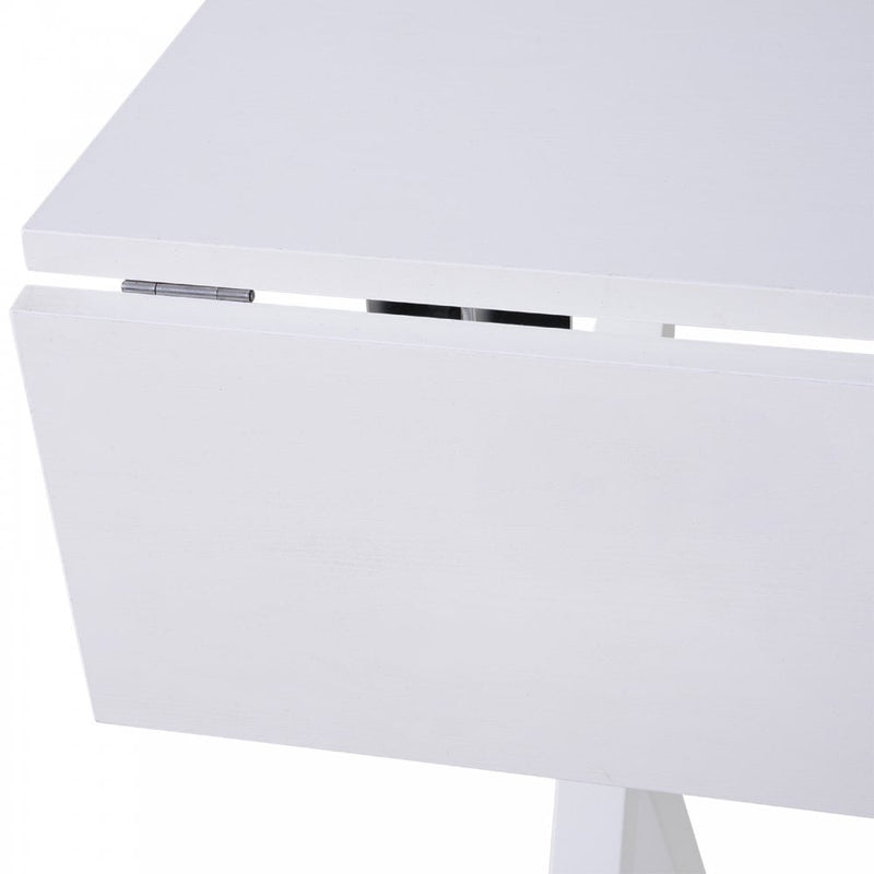 Dining Table Drop Leaf Metal Frame MDF Top Folding Expandable 6 Person White Design Foldable