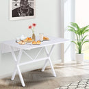 Dining Table Drop Leaf Metal Frame MDF Top Folding Expandable 6 Person White Design Foldable