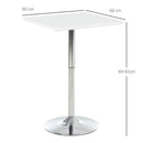 Square Height Adjustable Bar Table Counter Pub Desk with Metal Base for Home Bar, Dining Room, Kitchen, White Multi-role Modern Top Sturdy