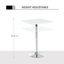Square Height Adjustable Bar Table Counter Pub Desk with Metal Base for Home Bar, Dining Room, Kitchen, White Multi-role Modern Top Sturdy