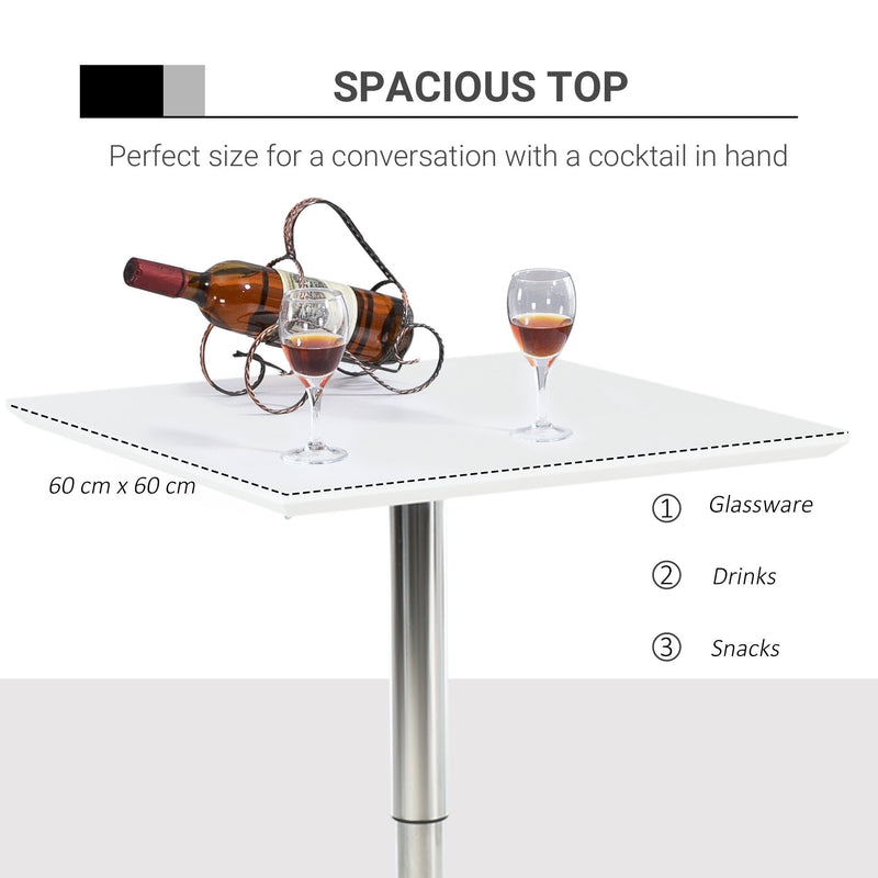 Square Height Adjustable Bar Table Counter Pub Desk with Metal Base for Home Bar, Dining Room, Kitchen, White Multi-role Modern Top Sturdy