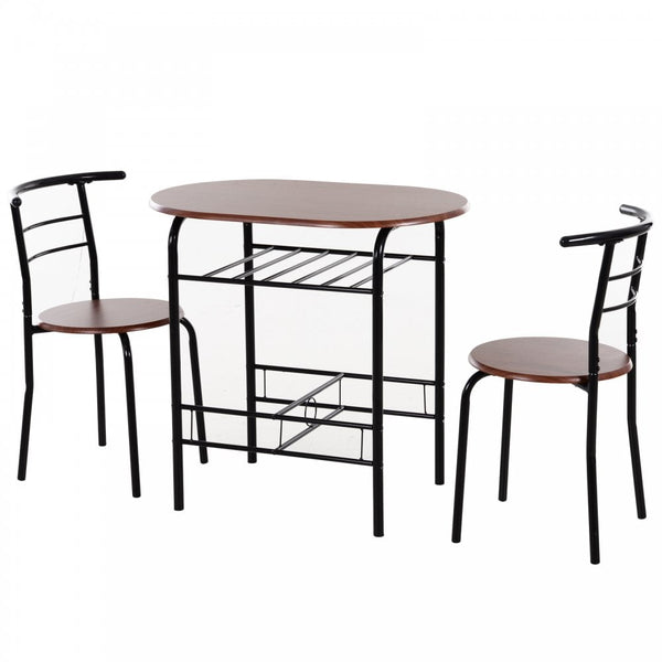 MDF 2-Seater Bar Stool & Table Set w/Bottle Storage Shelf  - Wood Tone