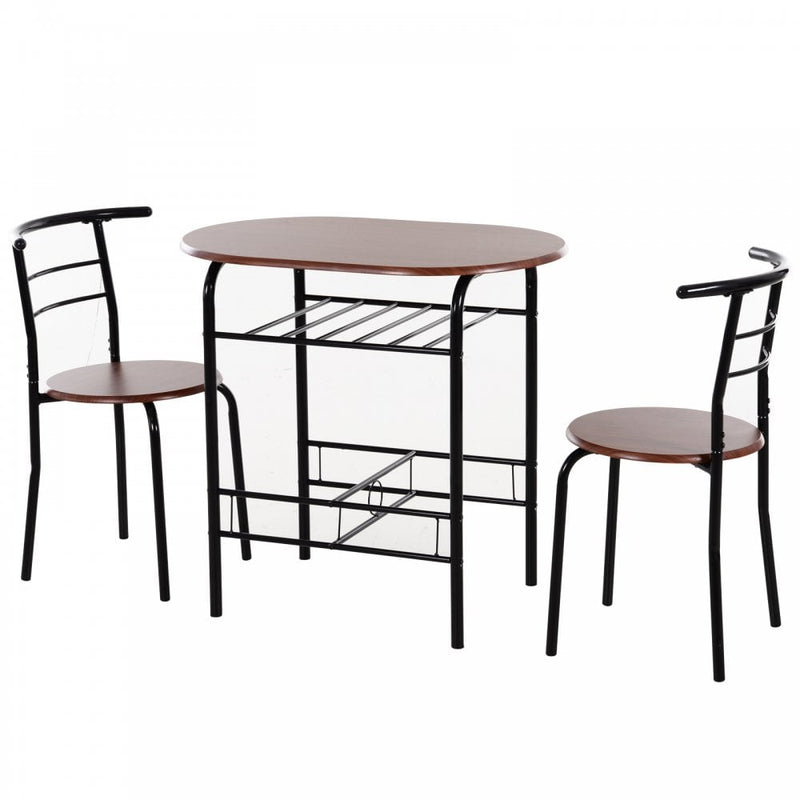 MDF 2-Seater Bar Stool and Table Set with Bottle Storage Shelf  - Wood Tone