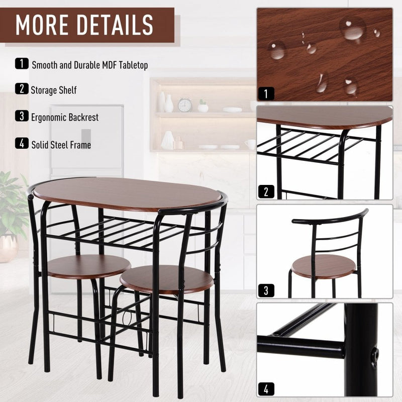 MDF 2-Seater Bar Stool and Table Set with Bottle Storage Shelf  - Wood Tone