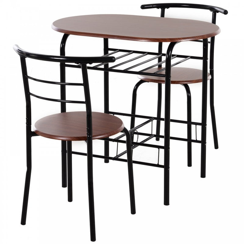 MDF 2-Seater Bar Stool and Table Set with Bottle Storage Shelf  - Wood Tone