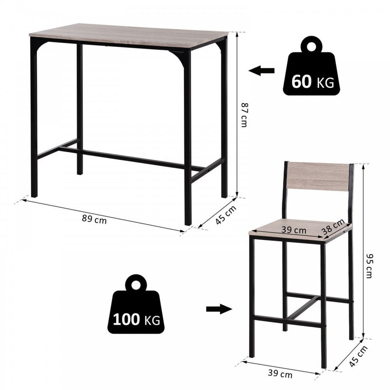 Metal Frame MDF Top Table & Bar Stool Set Black