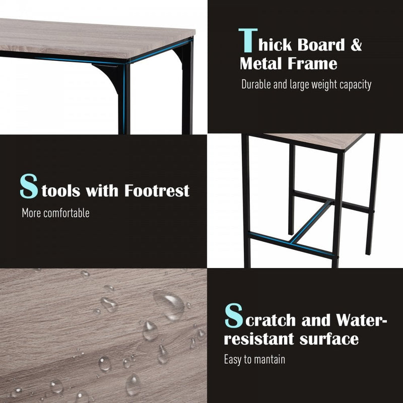 Metal Frame MDF Top Table & Bar Stool Set Black