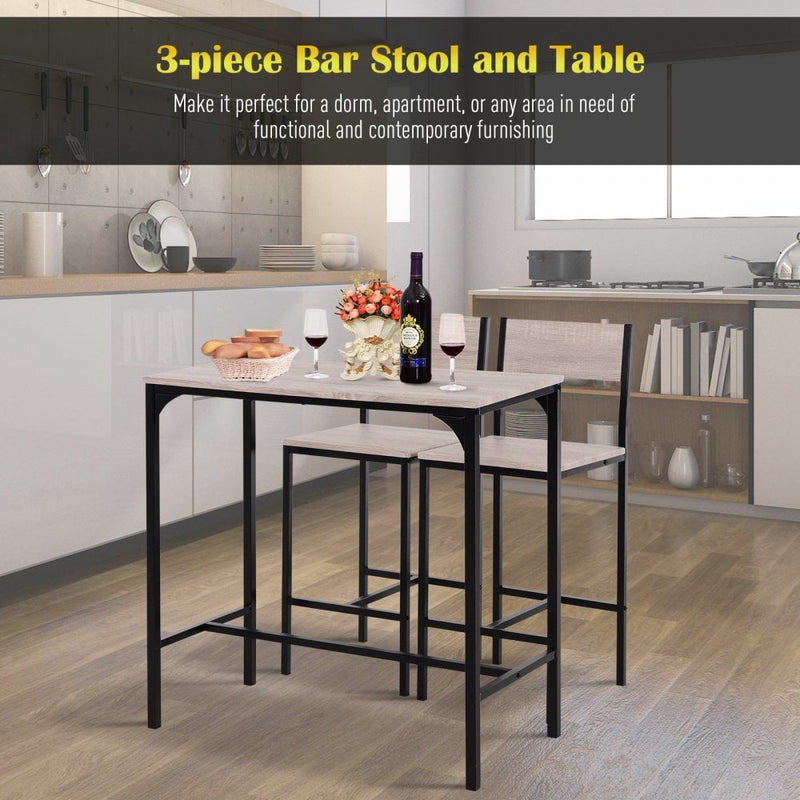 Metal Frame MDF Top Table & Bar Stool Set Black