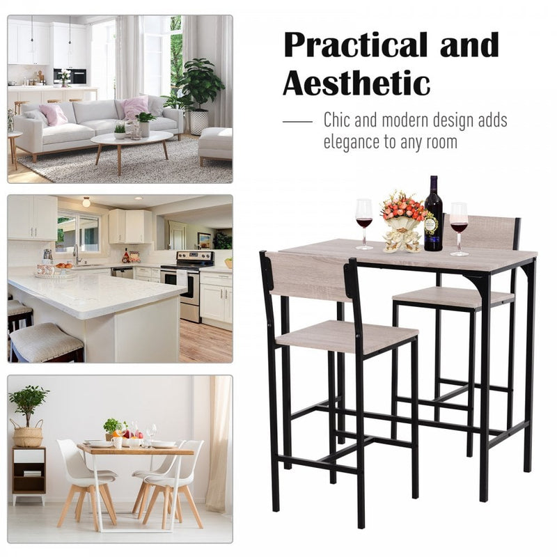 Metal Frame MDF Top Table & Bar Stool Set Black