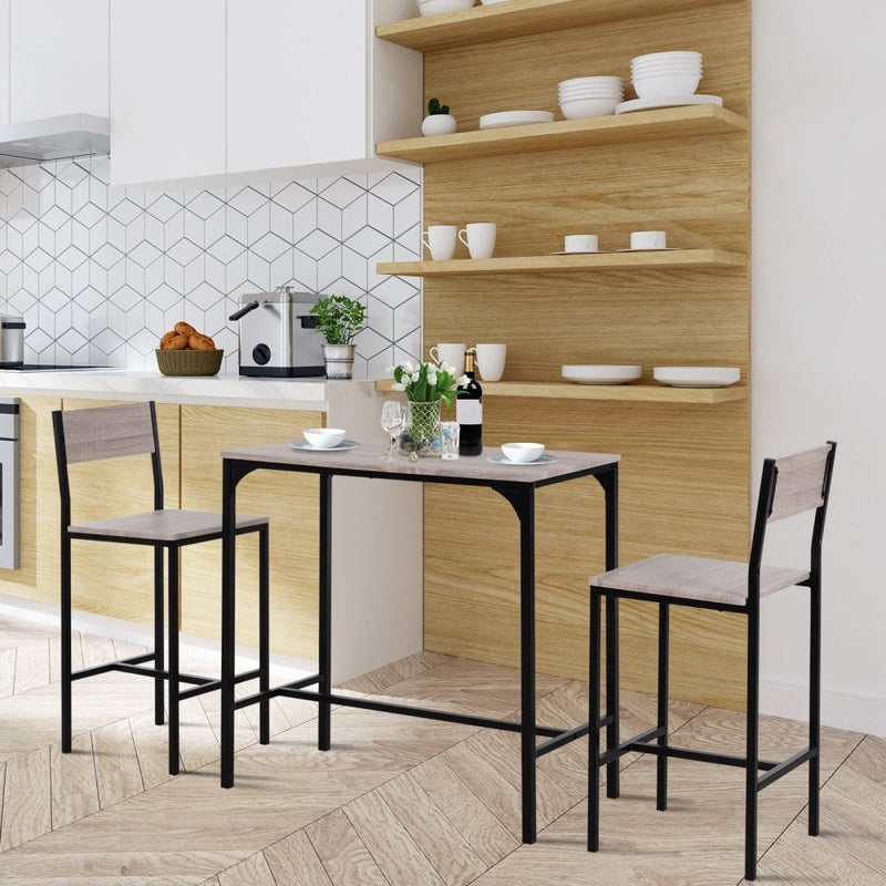 Metal Frame MDF Top Table Bar Stool Set Black