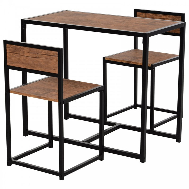 Steel Frame MDF 2-Seater Bar Stool and Table Set - Wood Tone